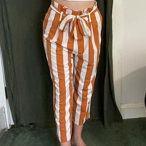 super cute orange and white striped paper-bag pants ! size L
